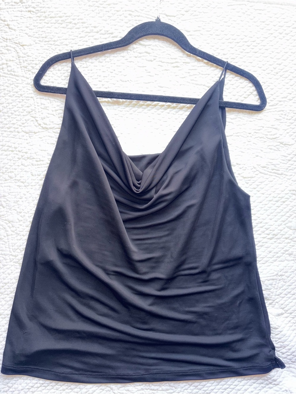Black Draped Cowl Neck Spaghetti Strap blouse
